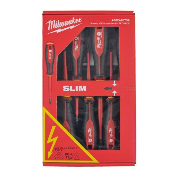 Набор отверток диэлектрических VDE, трехгранная рукоятка, SL 2.5/SL 3/SL 4/SL 5.5/PH1/PH2/тестер, 7 шт.